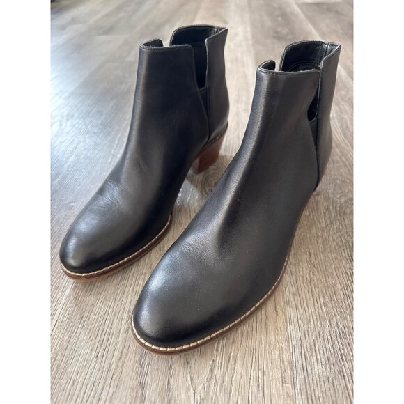 Cole Haan Black Leather Ankle Booties With Block Heel Size 7.5B Fall Fashion - Picture 1 of 9